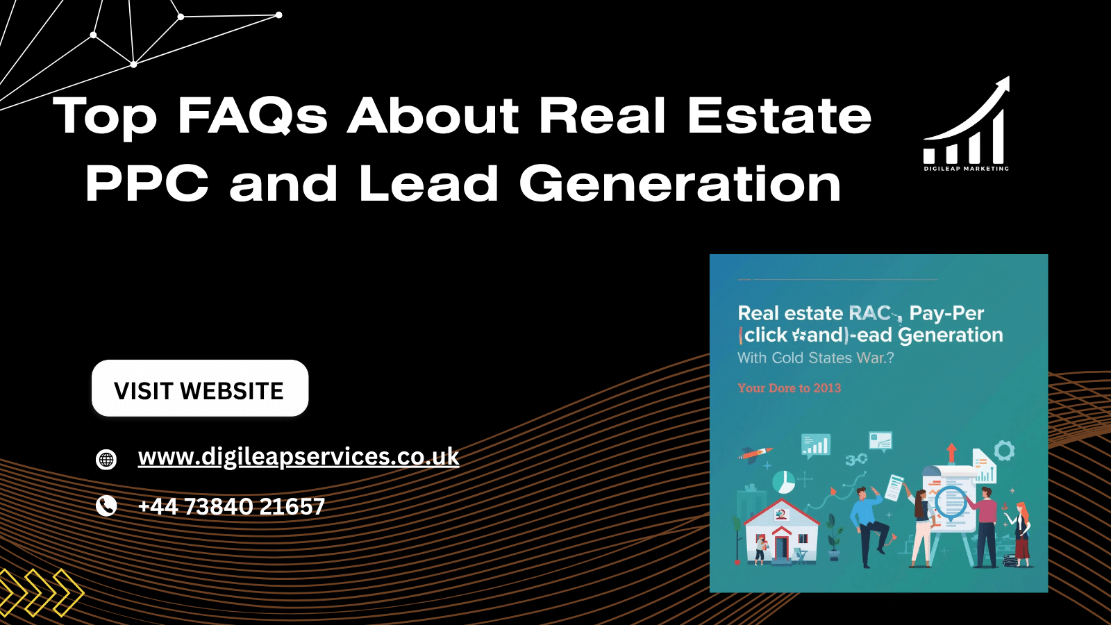 Real estate PPC advertising concept with laptop, charts, and lead generation dashboard